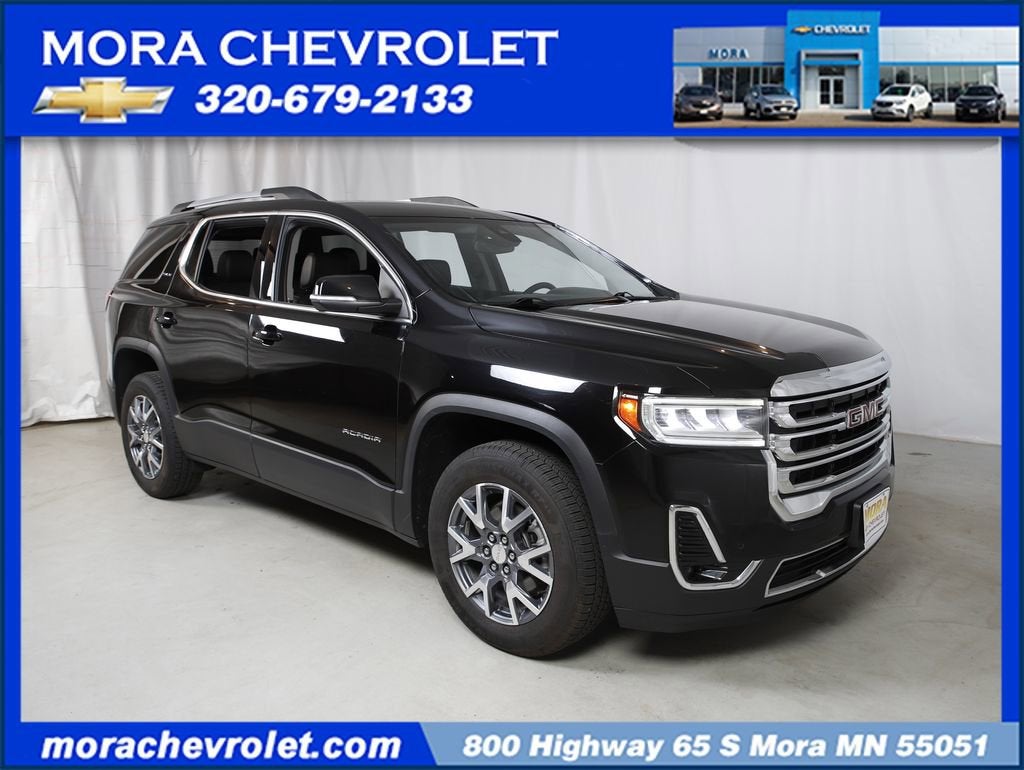 2023 GMC Acadia SLT in Ebony Twilight Metallic — front three-quarter view