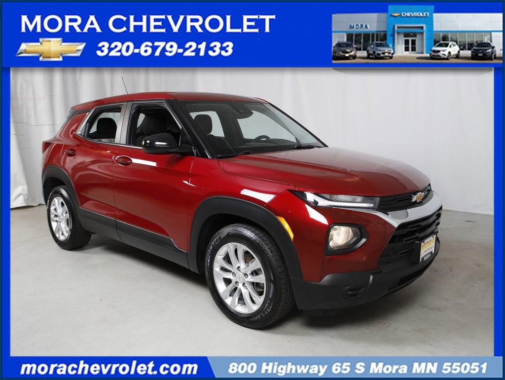 2021 Chevrolet Trailblazer LS in Scarlet Red Metallic — front three-quarter view